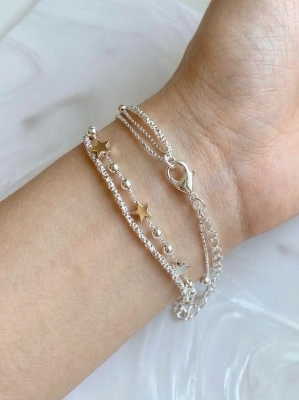 Silver Star Bead Double-Layer Anklet bracelet